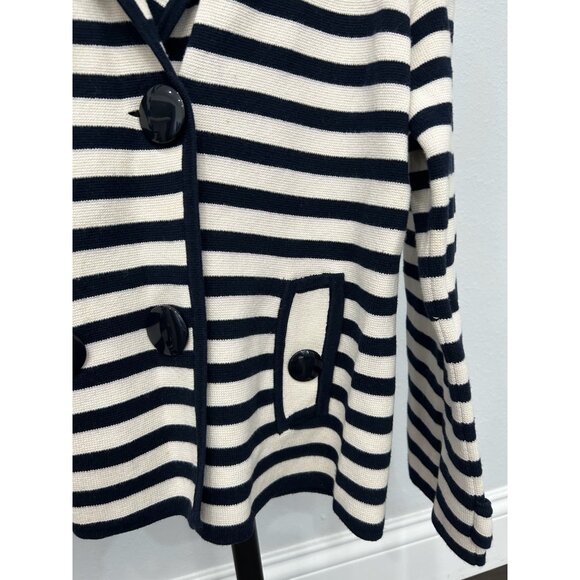 J.Crew Womens Striped Blazer Jacket Size L Navy White Wool Blend Double-Breasted - Picture 4 of 8